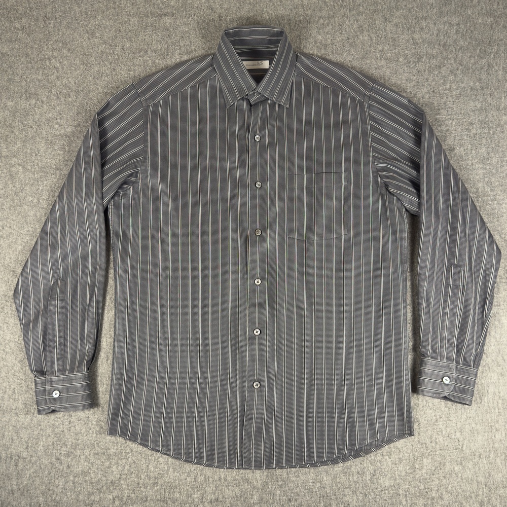 Ermenegildo Zegna Dress Shirt Mens M Gray Stripe Long Sleeve Classic Cotton
